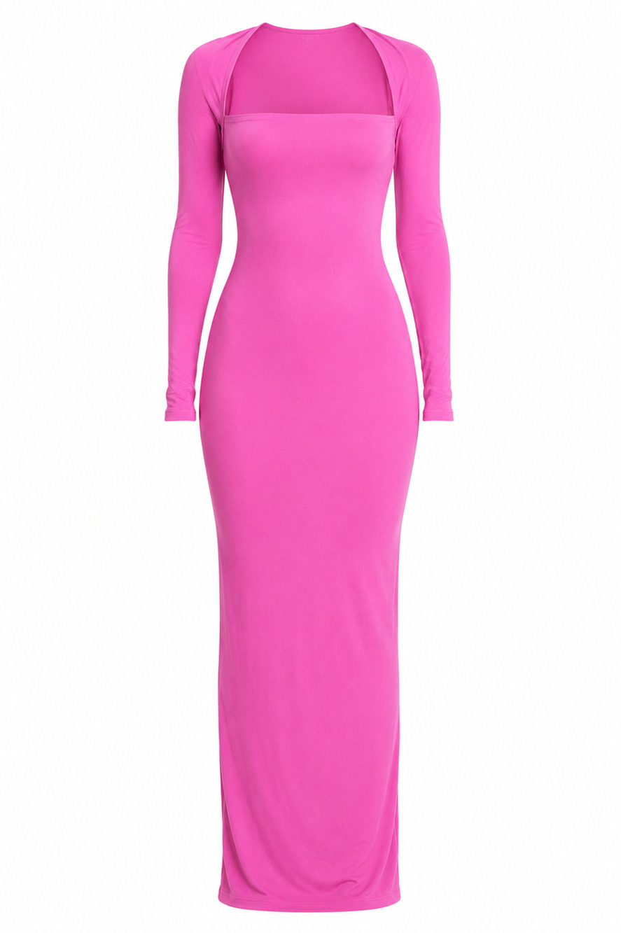 Naked Wardrobe Hot Pink Long Sleeve Maxi Dress - XS (Like New)